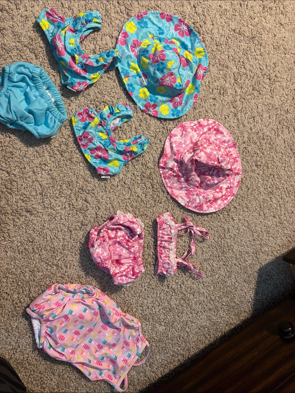 3 piece baby swimsuits - with matching hats and built in swim diapers!